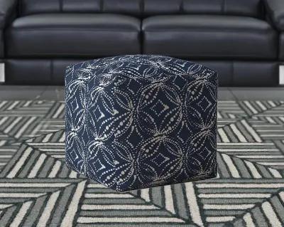 Homezia 17" Blue And White Damask Pouf Ottoman