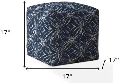 Homezia 17" Blue And White Damask Pouf Ottoman