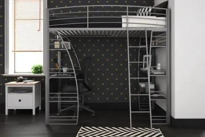 Atwater Living Lynn Modern Twin Loft Bed with Display Shelves and Desk