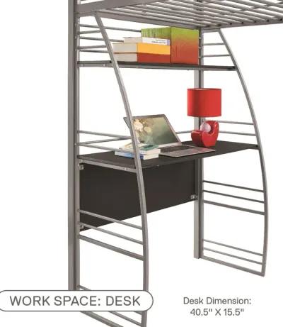 Atwater Living Lynn Modern Twin Loft Bed with Display Shelves and Desk