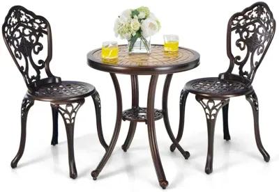 3-Piece All-Weather Cast Aluminum Patio Bistro Set-Copper