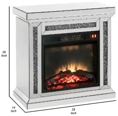 LED Electric Fireplace with Faux Diamond Inlays, Silver - Benzara