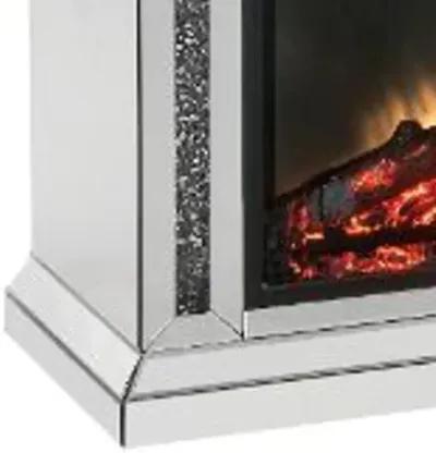 LED Electric Fireplace with Faux Diamond Inlays, Silver - Benzara