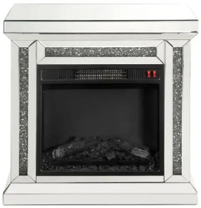 LED Electric Fireplace with Faux Diamond Inlays, Silver - Benzara