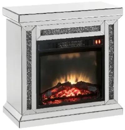 LED Electric Fireplace with Faux Diamond Inlays, Silver - Benzara