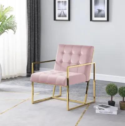 Beethoven 31.5" Velvet Accent Chair in Pink/Gold Plated