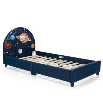 Hivvago Children Twin Size Upholstered  Platform Single Bed