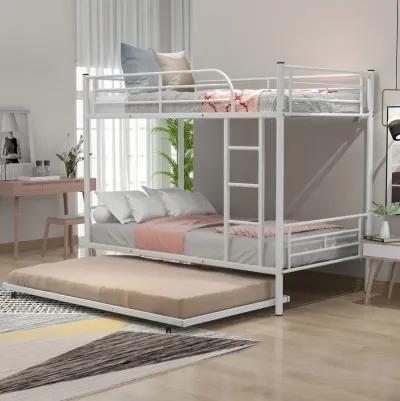 Twin-Over-Twin Metal Bunk Bed With Trundle, Can Be Divided Into Two Beds, No Box Spring Needed