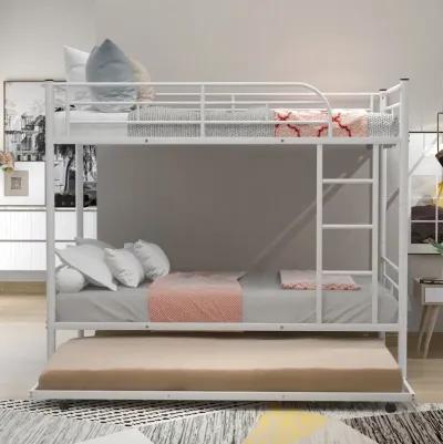 Twin-Over-Twin Metal Bunk Bed With Trundle, Can Be Divided Into Two Beds, No Box Spring Needed