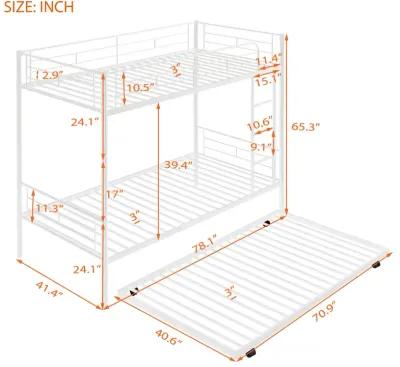 Twin-Over-Twin Metal Bunk Bed With Trundle, Can Be Divided Into Two Beds, No Box Spring Needed