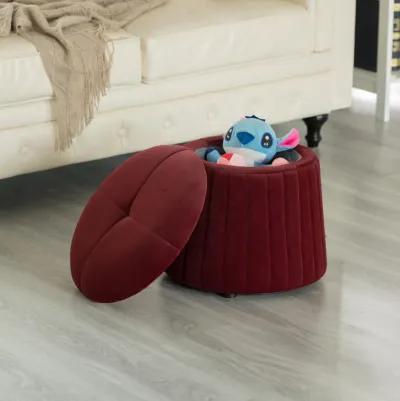 Modern Tufted Velvet Mushroom Shape Storage Ottoman Storage Stool Trunk, Red