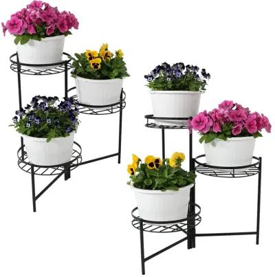 Sunnydaze Black Iron 3-Tier Outdoor Plant Stand - 22 in - Set of 2