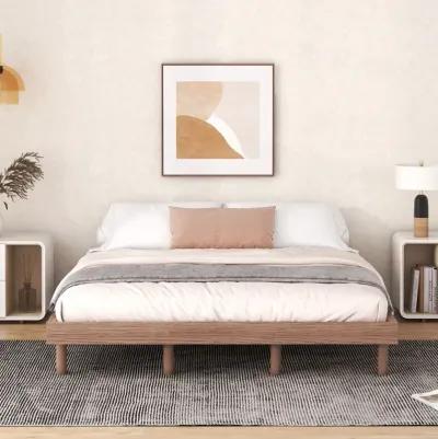 Modern Design Queen Floating Platform Bed Frame For Walnut Color