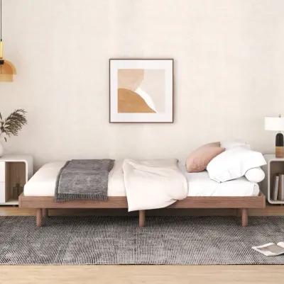 Modern Design Queen Floating Platform Bed Frame For Walnut Color