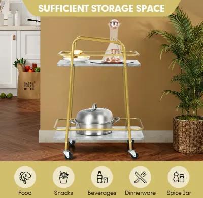 2-tier Kitchen Rolling Cart with Steel Frame and Lockable Casters-Grey