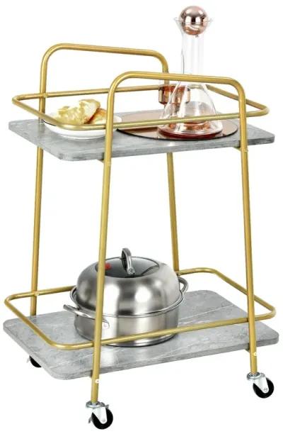 2-tier Kitchen Rolling Cart with Steel Frame and Lockable Casters-Grey