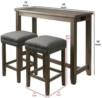 3 Piece Counter Height Dining Set with Stools, Gray-Benzara