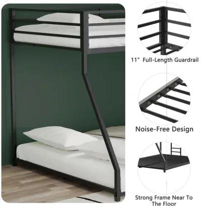 Adam Twin Over Full Metal Bunk Bed Frame, Sturdy Frame with Guardrails, Removable Ladder, No Box Spring Needed, Easy Assembly, Black