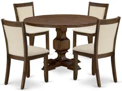 East West Furniture East West Furniture I3MZ5-NN-32 5-Piece Dining Room Set - An Attractive Dining Table and 4 Lovely Light Beige Linen Fabric Wooden Chairs with Stylish High Back (Sand Blasting Antique Walnut Finish)