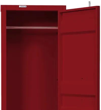 Single Door Wardrobe with Double Storage Compartment and Cremone Bolt, Red - Benzara