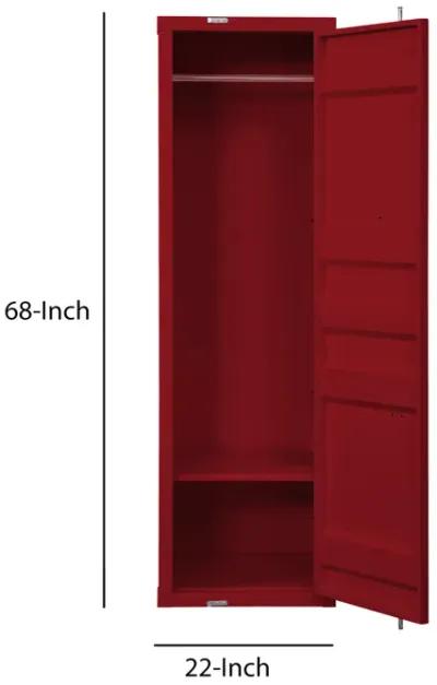 Single Door Wardrobe with Double Storage Compartment and Cremone Bolt, Red - Benzara