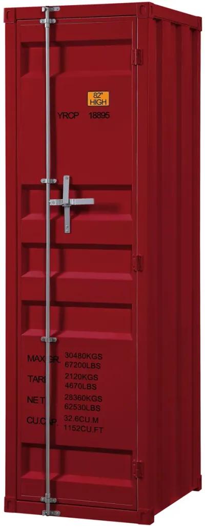 Single Door Wardrobe with Double Storage Compartment and Cremone Bolt, Red - Benzara