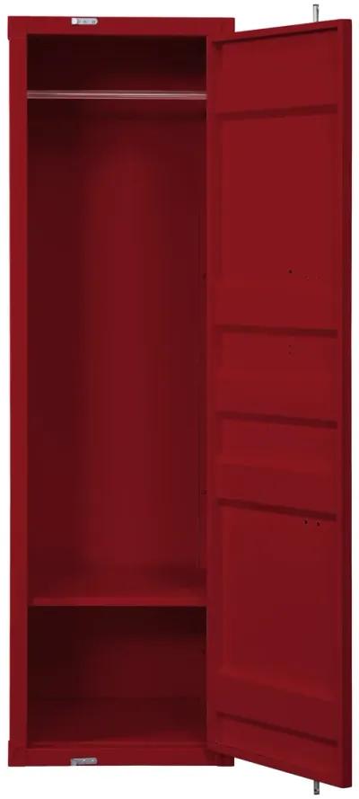 Single Door Wardrobe with Double Storage Compartment and Cremone Bolt, Red - Benzara