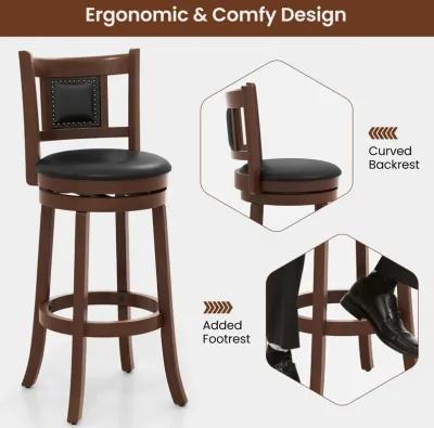 Upholstered Bar Stools Set of 2 with Curved Backrest and Footrest