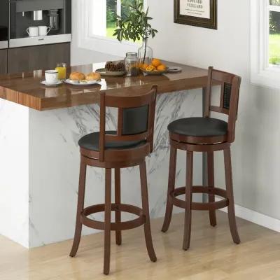 Upholstered Bar Stools Set of 2 with Curved Backrest and Footrest