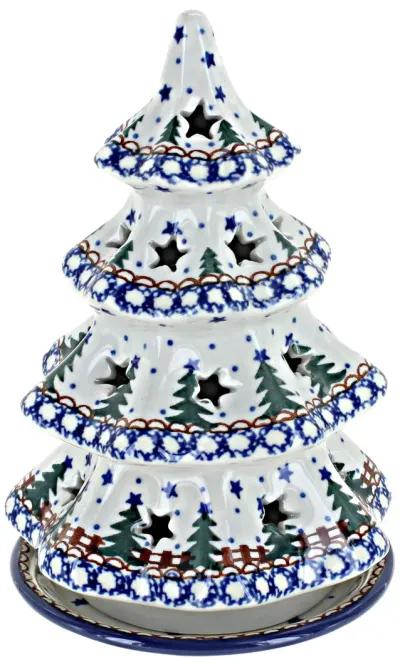 Blue Rose Polish Pottery Holiday Flower Medium Christmas Tree Luminary