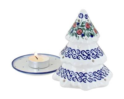 Blue Rose Polish Pottery Berry Christmas Tree Luminary