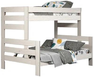 Damie Twin/Full Bunk Bed with Ladder, Brazilian Pine, White Solid Wood