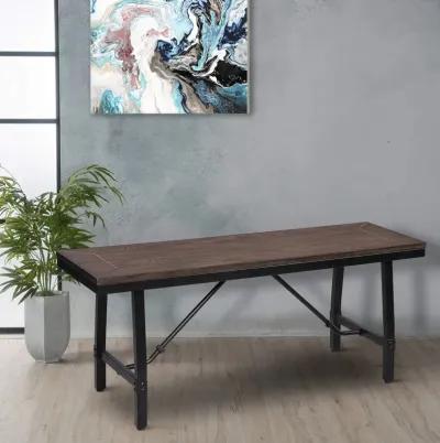 Industrial Wood and Metal Bench with Tube Leg Support, Brown and Black-Benzara