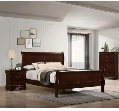 Eastern King Size Bed Cherry Louis Philippe Solid Wood 1 Piece Bed Bedroom Sleigh Bed