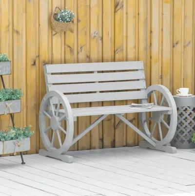 Charcoal Rustic Seating: 2-Person Wagon Wheel Bench for Patio