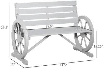 Charcoal Rustic Seating: 2-Person Wagon Wheel Bench for Patio