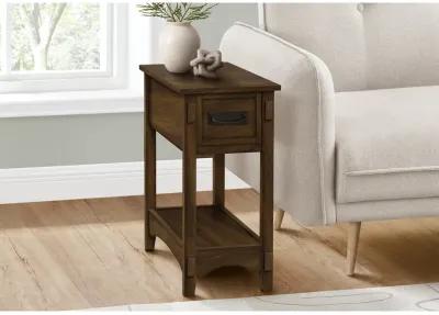 Monarch Specialties I 3955 - Accent Table, End, Side Table, Nightstand, 2 Tier, Narrow, Storage Drawer, Brown Veneer, Transitional