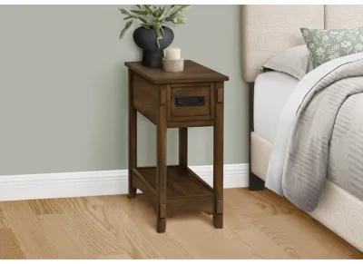 Monarch Specialties I 3955 - Accent Table, End, Side Table, Nightstand, 2 Tier, Narrow, Storage Drawer, Brown Veneer, Transitional