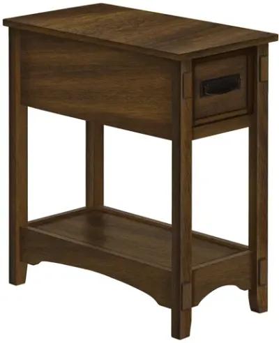 Monarch Specialties I 3955 - Accent Table, End, Side Table, Nightstand, 2 Tier, Narrow, Storage Drawer, Brown Veneer, Transitional