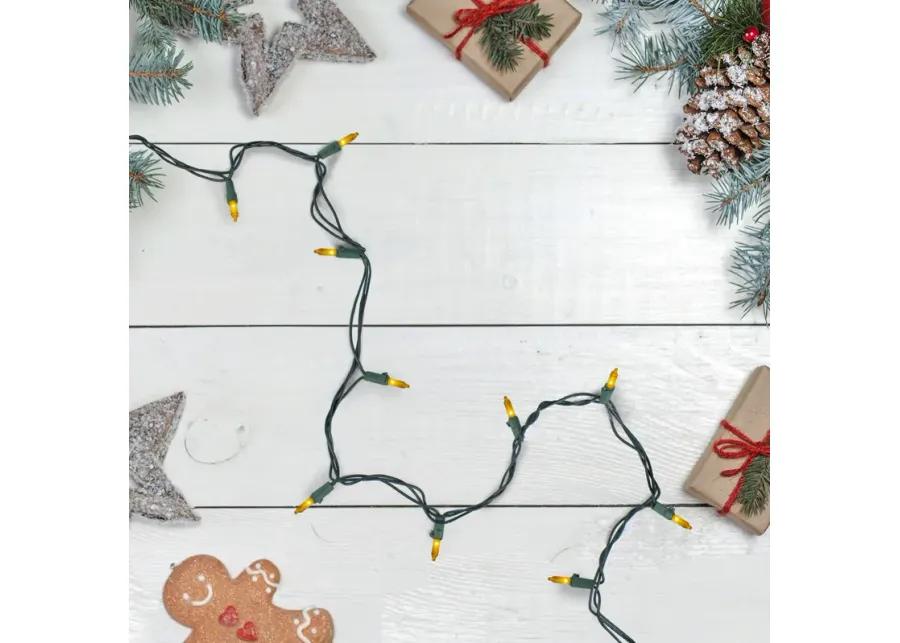 100 Opaque Gold Mini Christmas Lights - 34 ft Green Wire