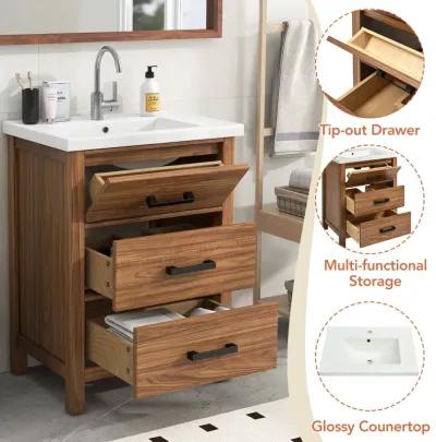 Vintage Style 24" Bathroom Vanity Cabinet with Tip-out Drawer