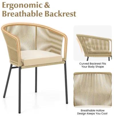 Patio Chairs Set of 4 with Curved Backrest and Seat Cushion for Patio