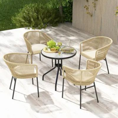 Patio Chairs Set of 4 with Curved Backrest and Seat Cushion for Patio