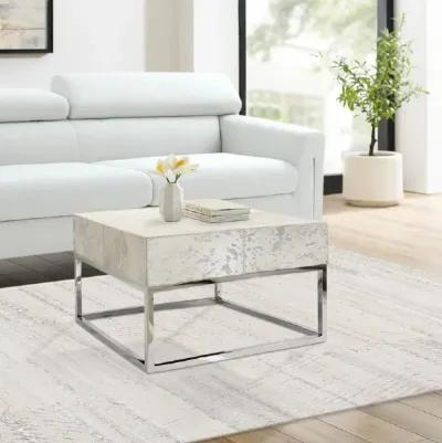 Pasargad Home Safari Silver Foil Cowhide & Steel Coffee Table, Silver