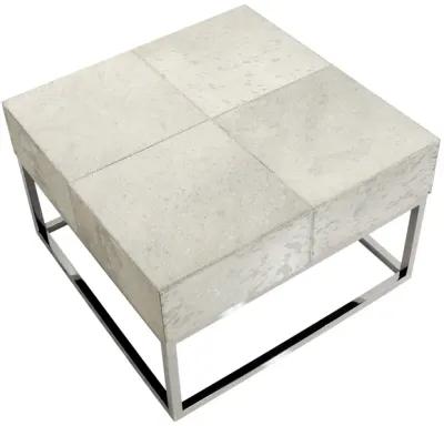 Pasargad Home Safari Silver Foil Cowhide & Steel Coffee Table, Silver