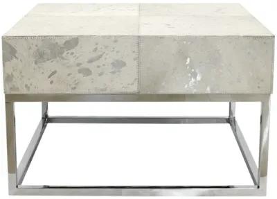 Pasargad Home Safari Silver Foil Cowhide & Steel Coffee Table, Silver