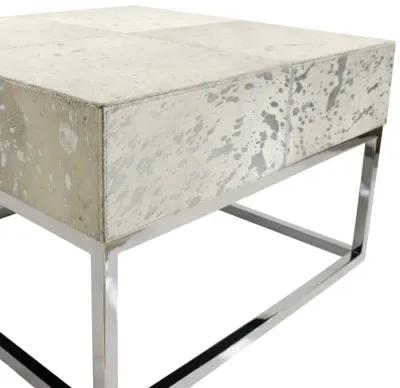 Pasargad Home Safari Silver Foil Cowhide & Steel Coffee Table, Silver