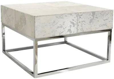 Pasargad Home Safari Silver Foil Cowhide & Steel Coffee Table, Silver