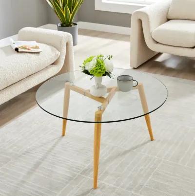 Van Beuren Coffee Table with Modern Metal Taper Legs and Clear Glass Tabletop