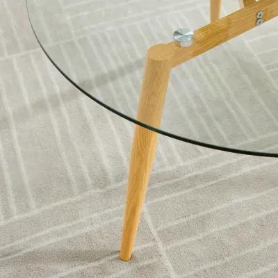 Van Beuren Coffee Table with Modern Metal Taper Legs and Clear Glass Tabletop